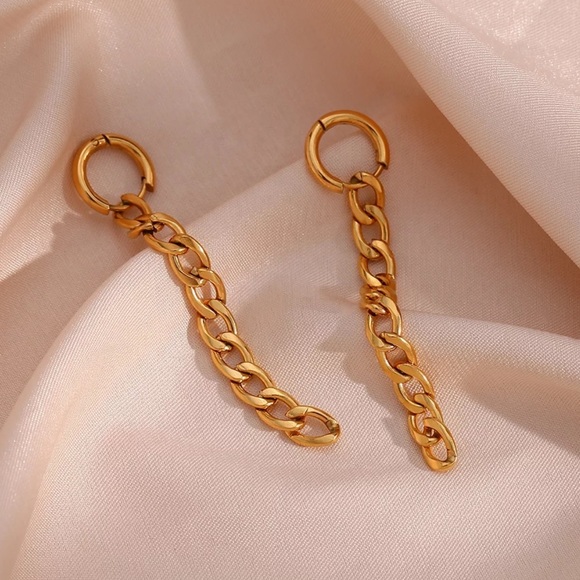 New Tassel 18K Gold Dangle Figaro Chain Earrings, cute Earrings, wow Earrings - Picture 2 of 6